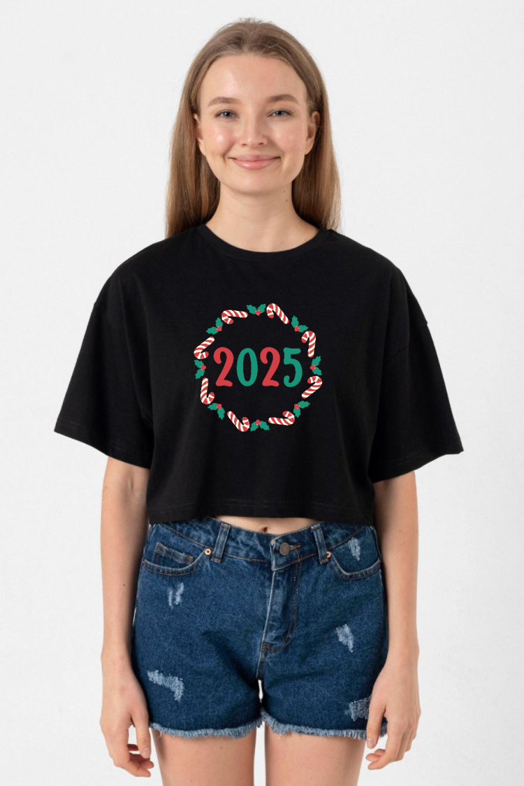 Christmas Holiday Wreath Siyah Kadın Crop Tshirt