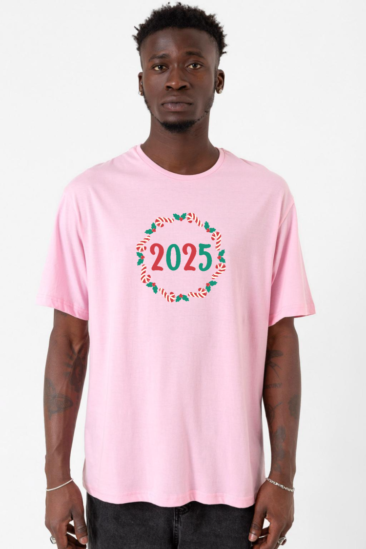 Christmas Holiday Wreath Pembe Erkek Oversize Tshirt