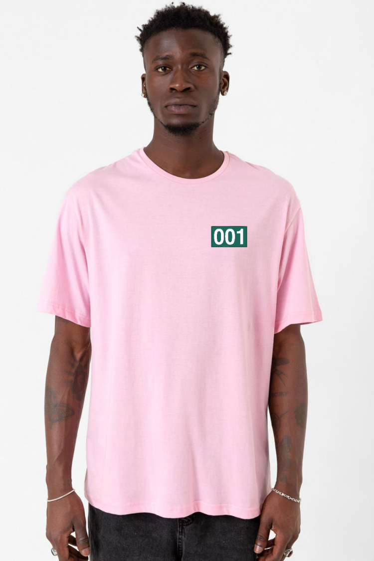 Squid Game Player 001 Pembe Erkek Oversize Tshirt