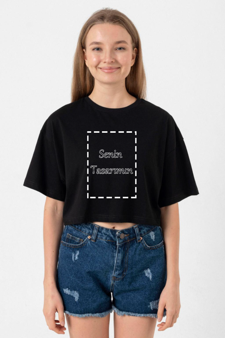 Kendin Tasarla Siyah Kadın Crop Tshirt