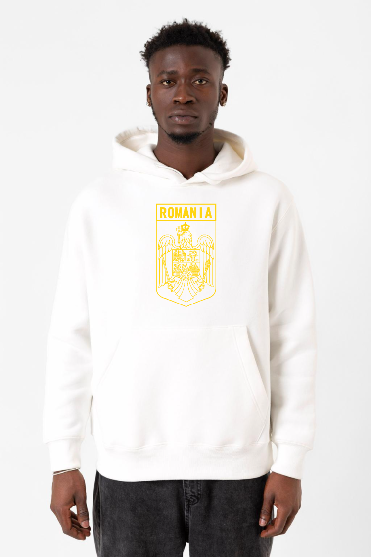 Romania Coat Arms Beyaz Erkek 3ip Kapşonlu Sweatshirt