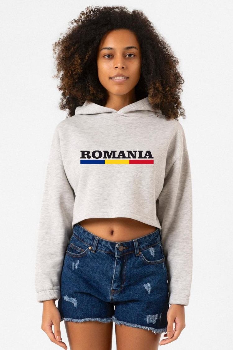 Romania Flag Lettern Grimelanj Kadın Crop Kapşonlu