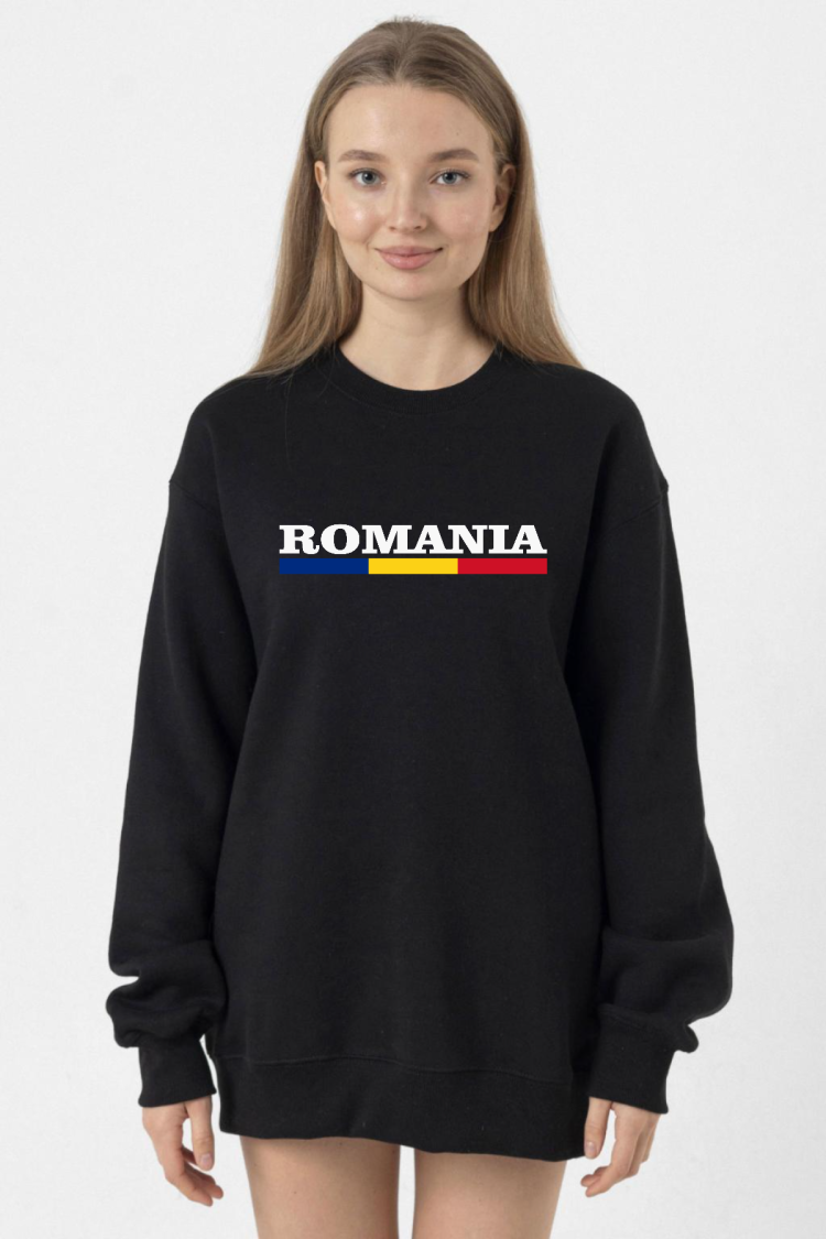 Romania Flag Lettern Siyah Kadın 2ip Sweatshirt