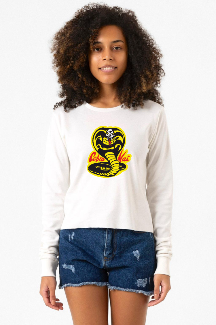 Cobra Kai Logo Ekru Ekstra Uzunkol Sweatshirt