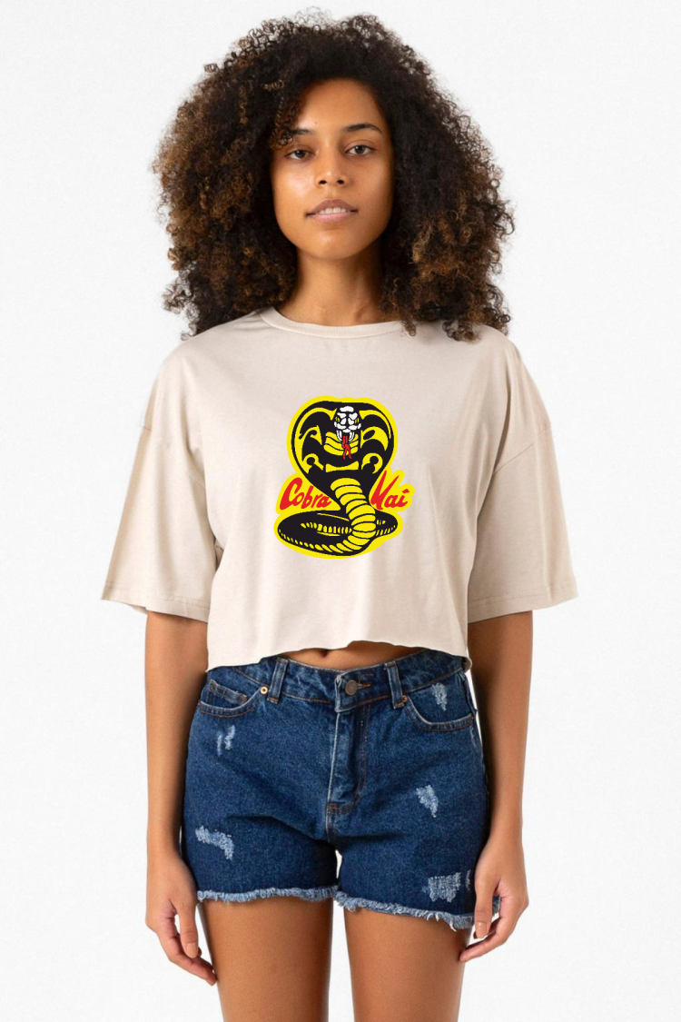 Cobra Kai Logo Bej Kadın Crop Tshirt