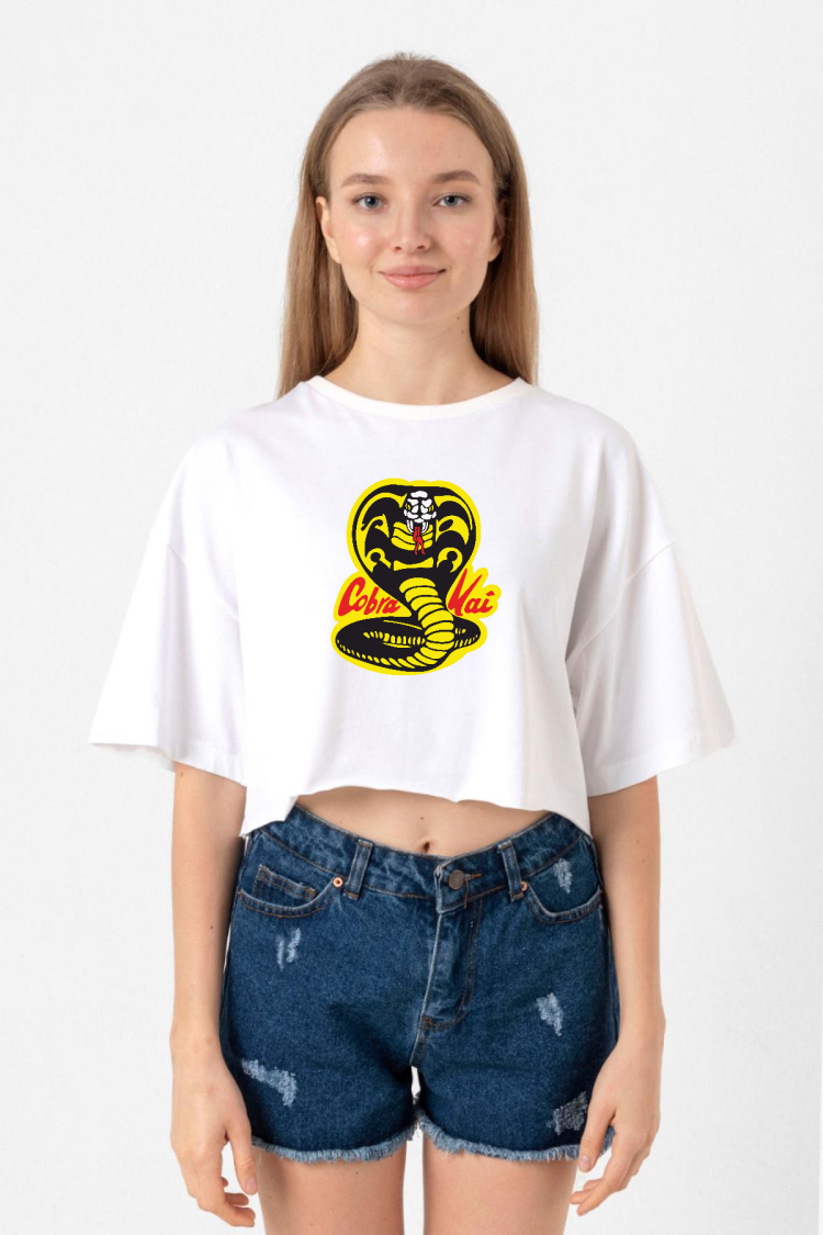 Cobra Kai Logo Beyaz Kadın Crop Tshirt
