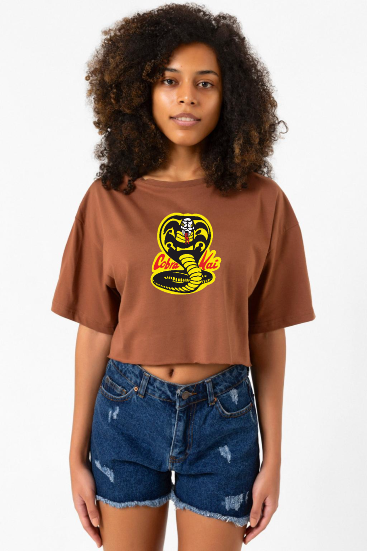 Cobra Kai Logo Kahverengi Kadın Crop Tshirt