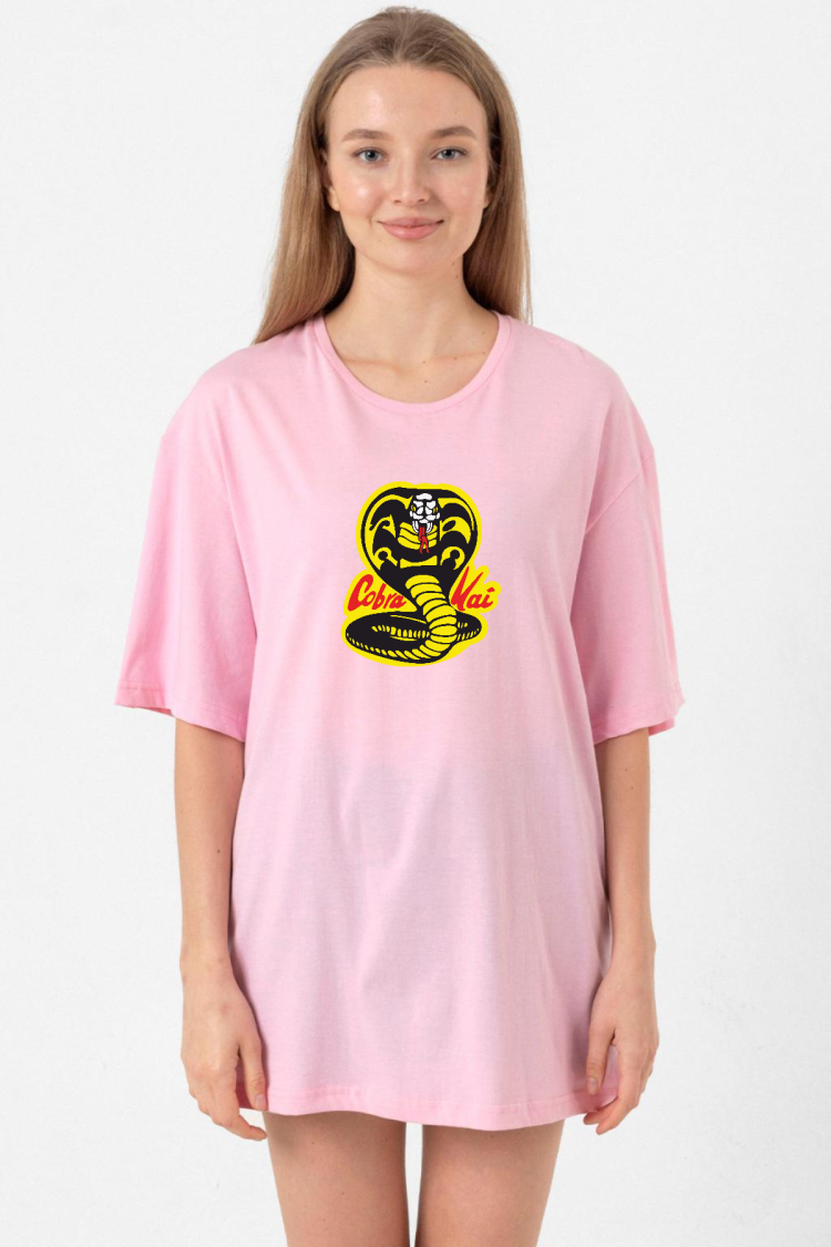 Cobra Kai Logo Pembe Kadın Oversize Tshirt