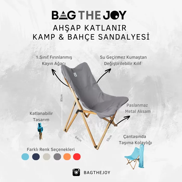 Bag The Joy Ahşap Katlanır Kamp Ve Bahçe Sandalyesi