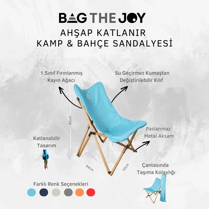 Bag The Joy Ahşap Katlanır Kamp Ve Bahçe Sandalyesi