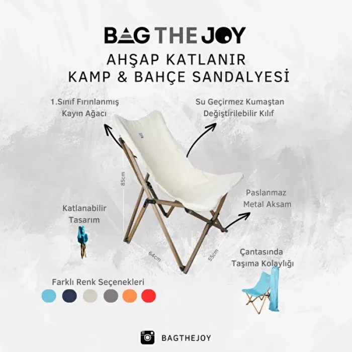 Bag The Joy Ahşap Katlanır Kamp Ve Bahçe Sandalyesi