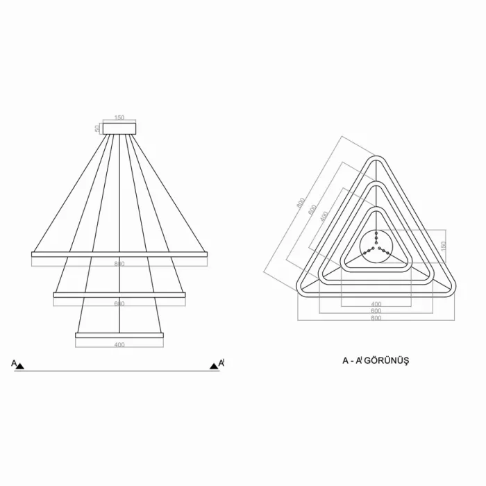 Led Avize Sarkıt 3TRIGON UNT30047 PRO Ø80cm