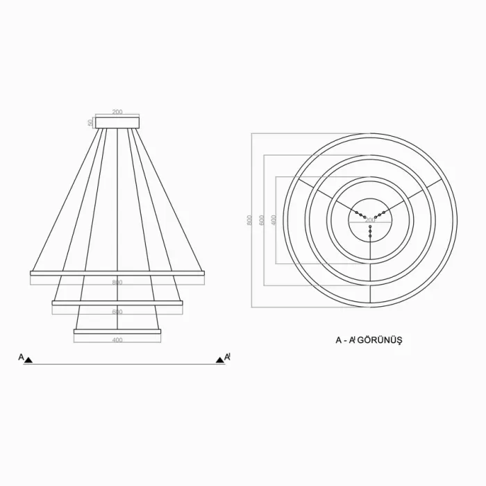 Led Avize Sarkıt 3CIRKEL UNT30043 PRO Ø80cm