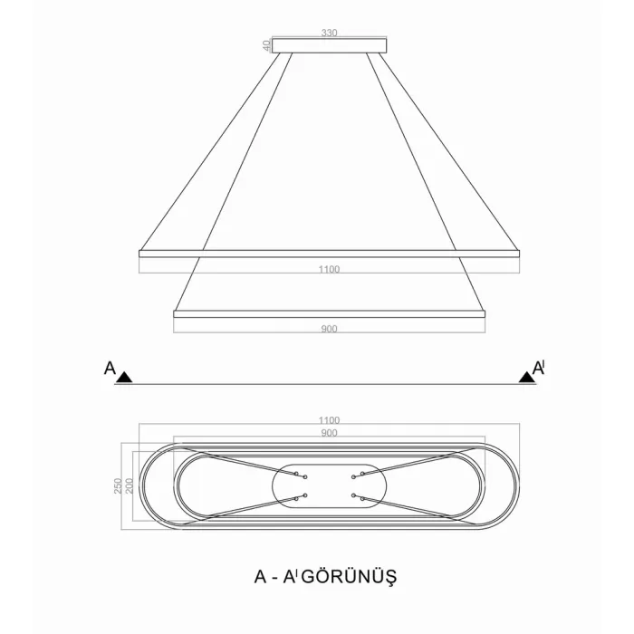 Led Avize Sarkıt 2PARKUR UNT30064 PRO 110*25cm