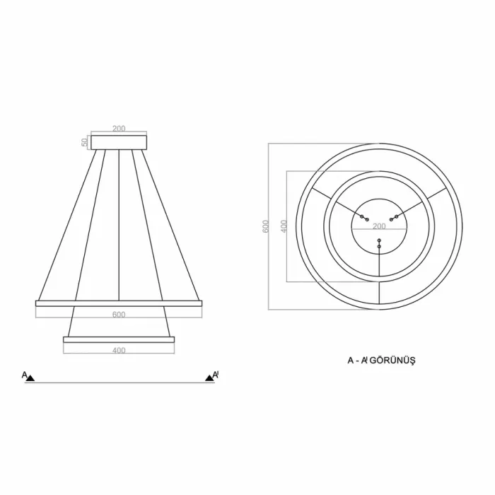 Led Avize Sarkıt 2CIRKEL UNT30042 PRO Ø60cm