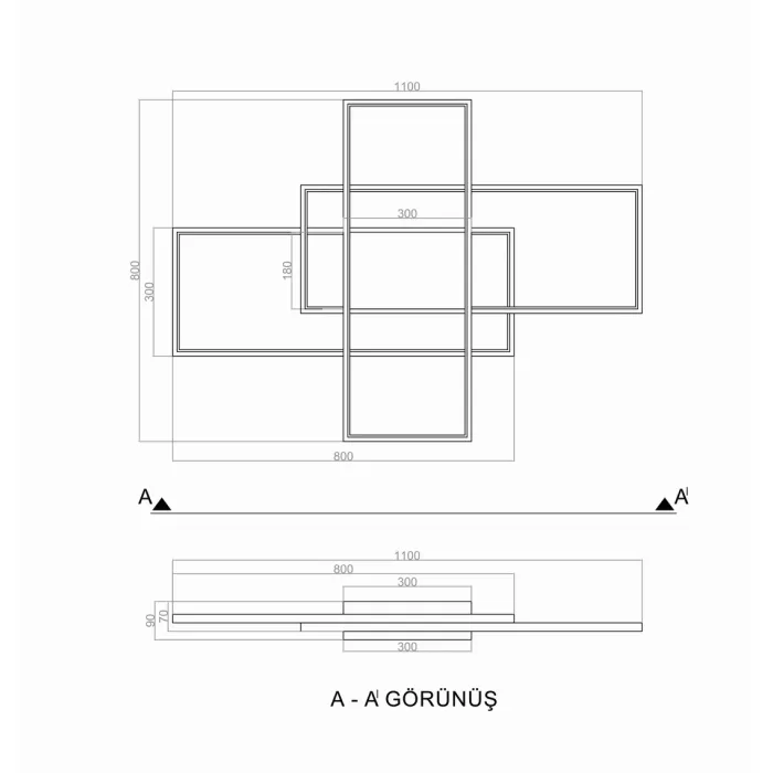 Led Avize Plafonyer DİKKÖŞE ÜÇ4GEN UNT32003 PRO 100*80cm