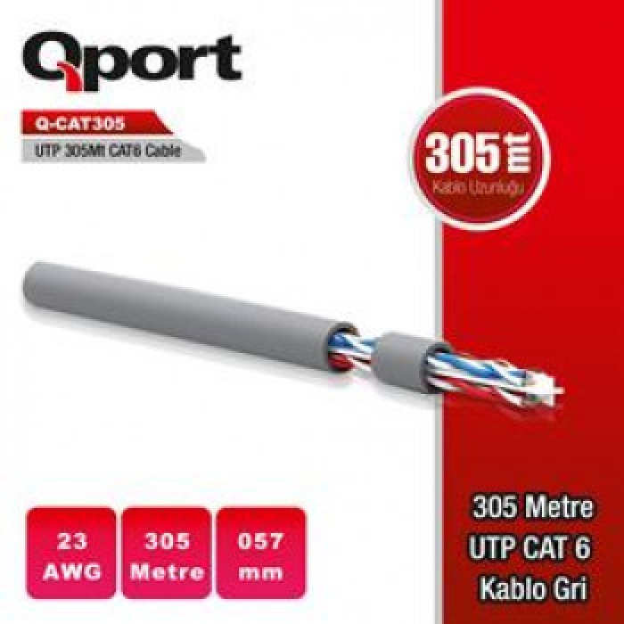 QPORT Q-CAT6 305 METRE UTP 23AWG 0,57MM GRİ NETWORK AĞ KABLOSU