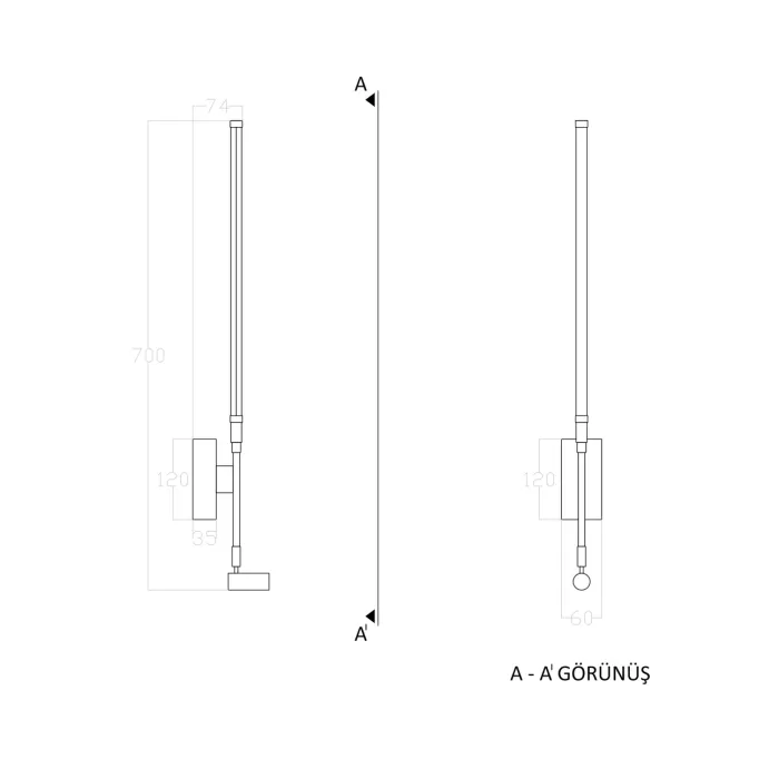 Led Aplik RADAR UNT3A080 70cm