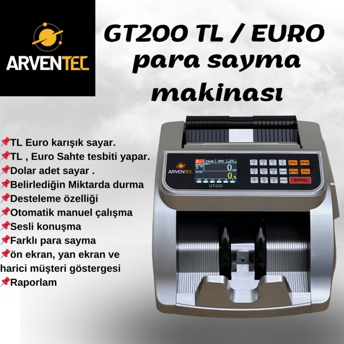 Arventec GT200 TL / EURO Kağıt Para Sayma Makinesi