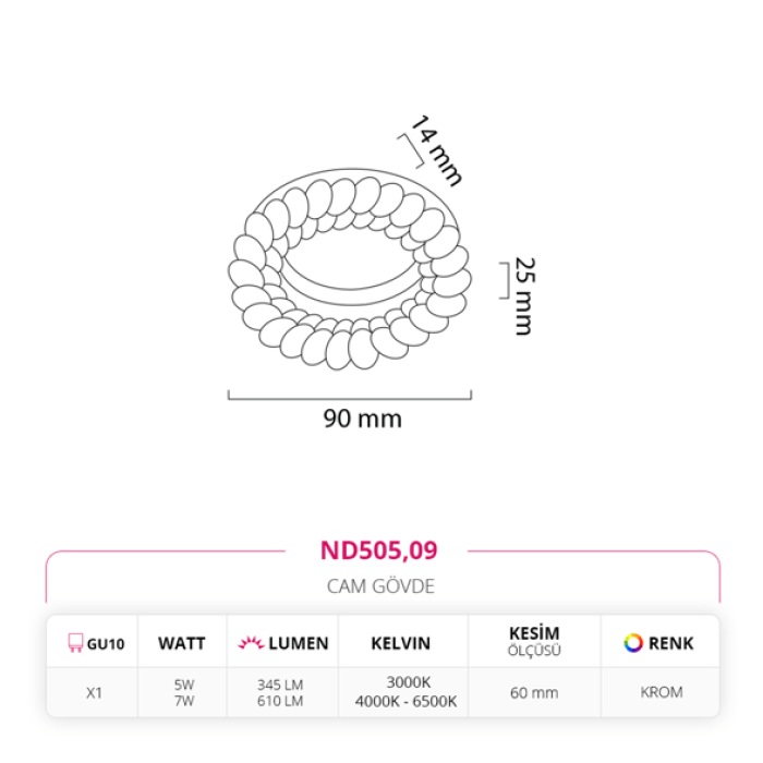 Sıva Altı Cam Spot Krom