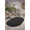 Valery Home Oval Comfort Puffy Overloklu Peluş Halı Siyah Renk