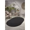 Yıkanabilir Oval Comfort Puffy Overloklu Peluş Yolluk Siyah