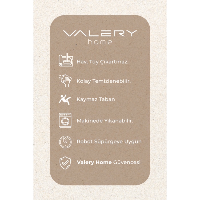 Valery Home Briella Gri-Krem Yıkanabilir Kaymaz Tabanlı Kesme Rulo Halı Yolluk V1002