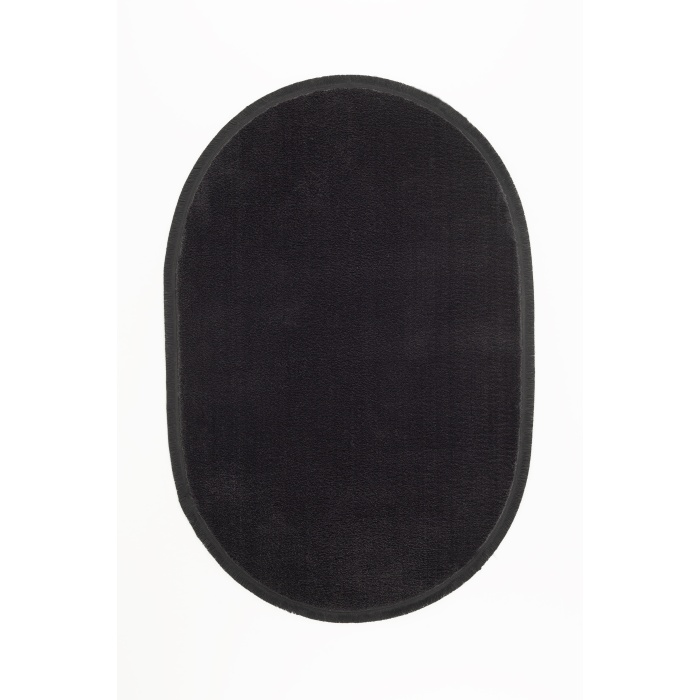 Valery Home Oval Comfort Puffy Düz Saçaklı Peluş Halı Siyah Renk