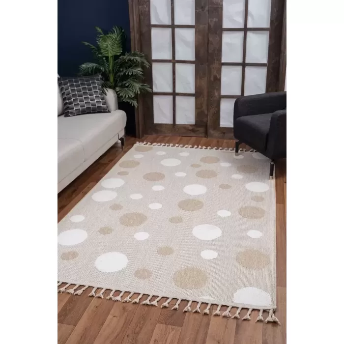 Nirvana Sisal Plus Yumuşak Dokuma Doğal Görünüm Örgü Saçaklı Nokta Desenli Kilim