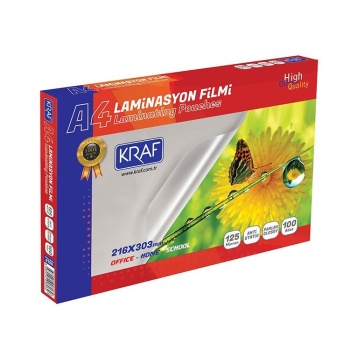 KRAF LAMİNASYON FİLMİ PARLAK A4 125 MİC 100 LÜ 2124