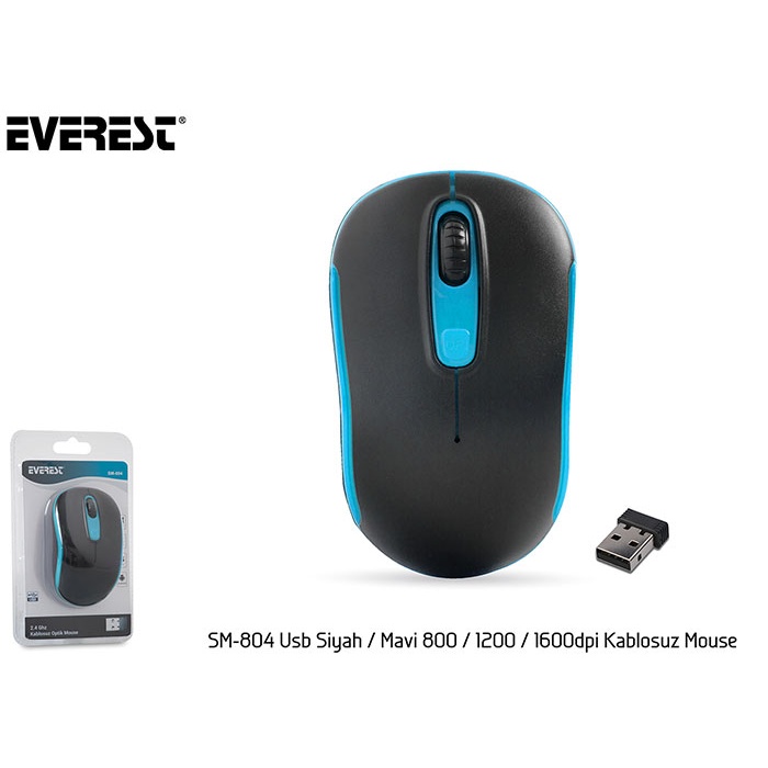 EVEREST SM-804 USB SİYAH/MAVİ KABLOSUZ MOUSE