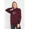 Unisex Bisiklet Yaka Baskılı Dokuma Triko - Bordo