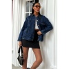 Yaka Siyah Garni Pul Payet Taşlı Oversize Denim Ceket 6125