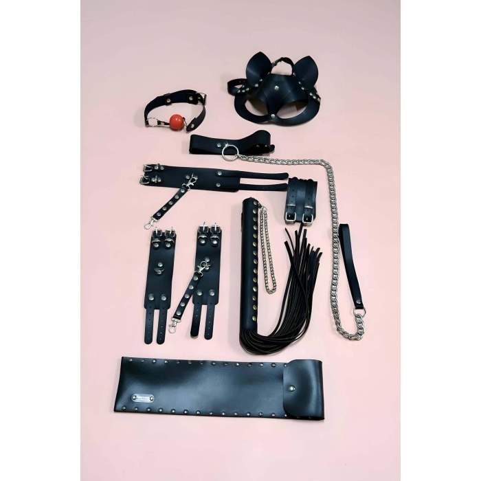 Kırbaç Kelepçe Set, 6lı Set, Ayak - El Kelepçesi, Maske, Ağız Topu - 1308