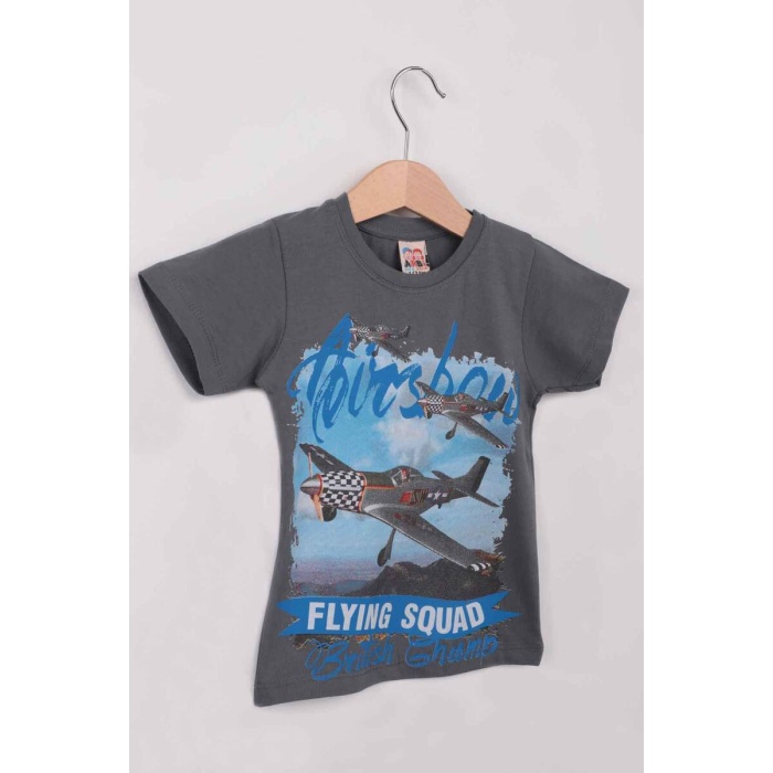 Airplane Baskılı Erkek Çocuk Tshirt Kod/renk: Koyu Gri