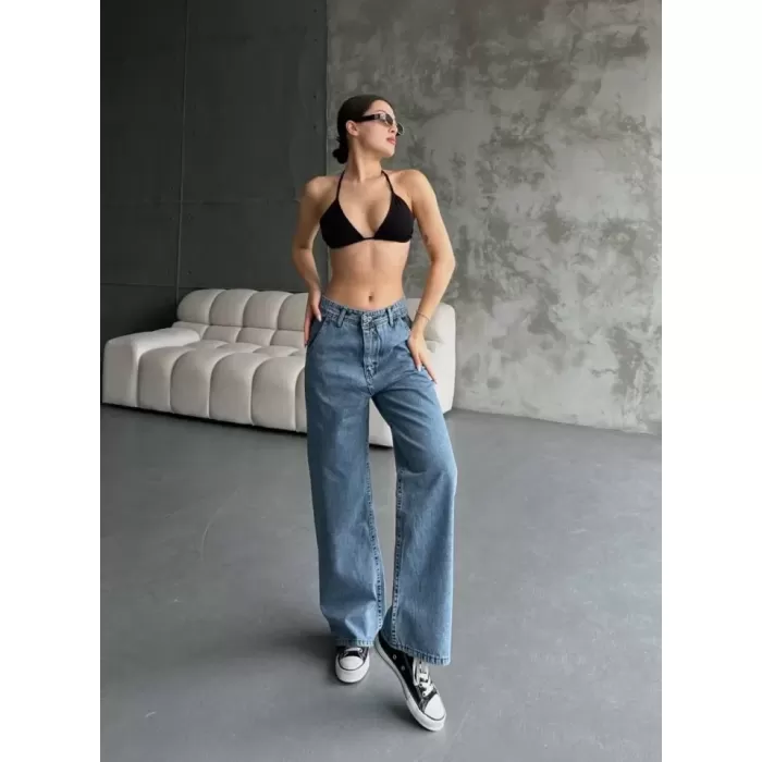 Palazzo Jeans Pantalon - Mavi