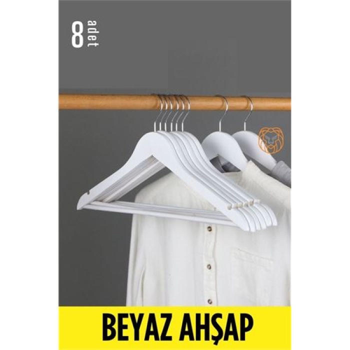 Elbise Askısı Beyaz Ahşap 8 Adet