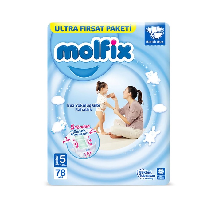 Molfix Bebek Bezi Ultra Fırsat Paketi 5 Beden 11-18 Kg 78 Adet