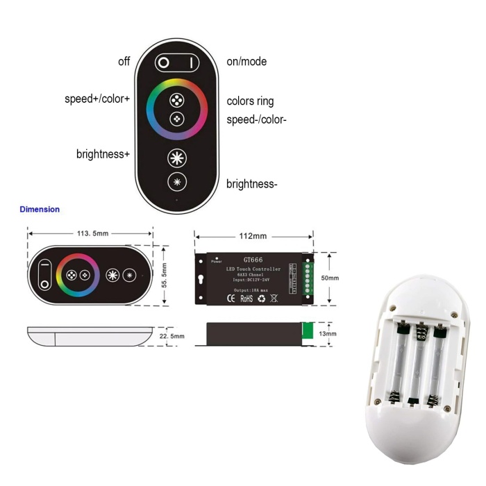 Rgb Kontrol Kumandasi 12-24V 18A Dokunmatik Ledx Ct-666