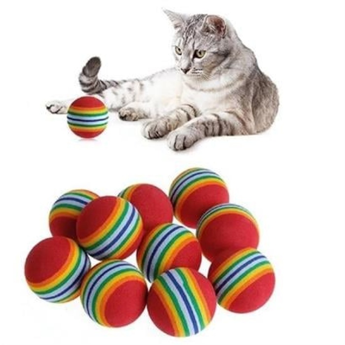 ® 3Lü Gökkuşağı Sünger Kedi Köpek Çiğneme Oyun Topu 4,2 Cm