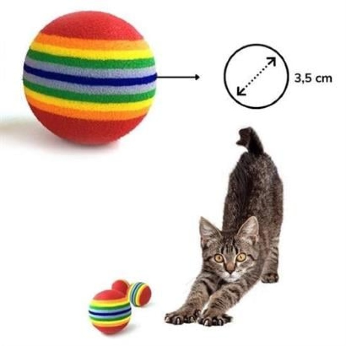 ® 3Lü Gökkuşağı Sünger Kedi Köpek Çiğneme Oyun Topu 4,2 Cm