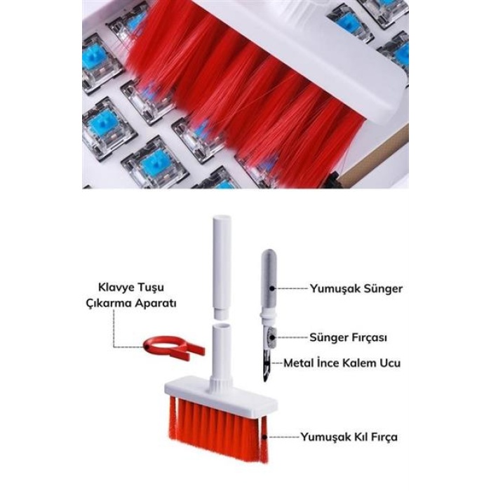 ® Çok Amaçlı Kırmızı Hassas Fırça Başlıklı  Bilgisayar Laptop Temizleme Fırçası