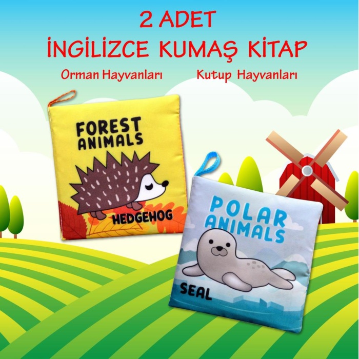 2 Kitap  Ingilizce Orman Hayvanları Ve Kutup Hayvanları Kumaş Sessiz Kitap