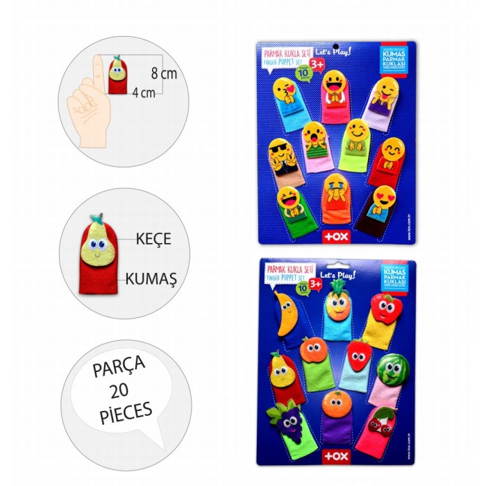 2 Set - 20 Parça  Emojiler Ve Meyveler Parmak Kukla