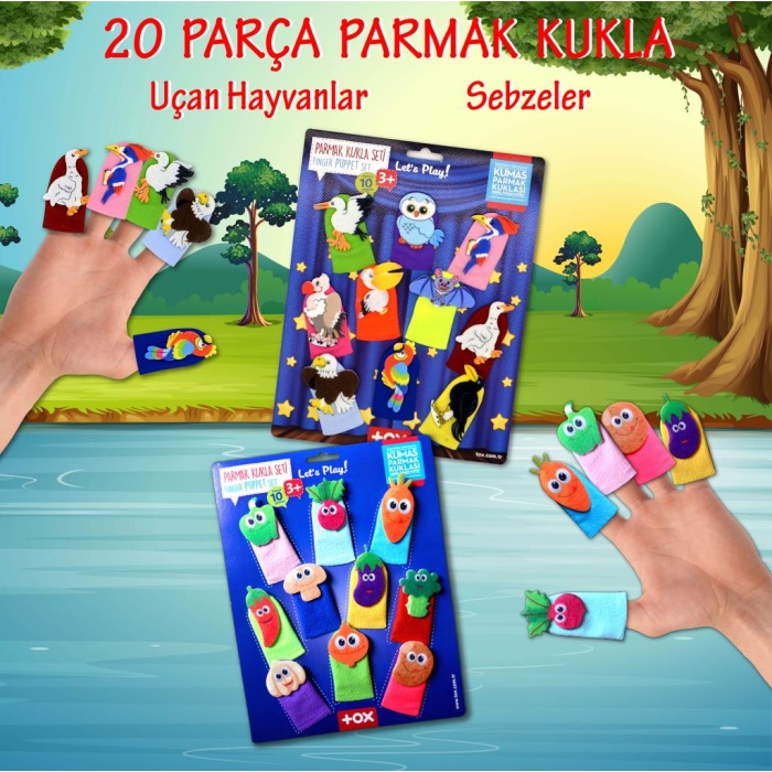 2 Set - 20 Parça  Uçan Hayvanlar Ve Sebzeler Parmak Kukla