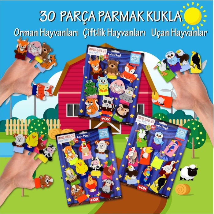 3 Set - 30 Parça  Orman, Çiftlik Ve Uçan Hayvanlar Parmak Kukla