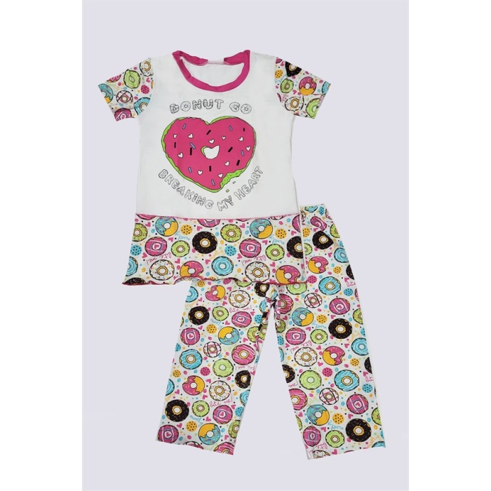 Kız Çocuk Donut Desenli Renkli Pijama Takımı