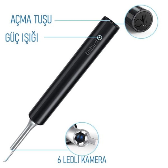 Bebird T5 5Mp Kamera 3.5Mm Lens Şarjli Wifi Görüntülü Kulak Temi̇zleyi̇ci̇ Si̇yah Renk