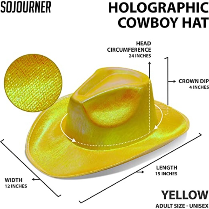 Neon Hologramlı Kovboy Model Parti Şapkası Sarı Yetişkin 39X36X14 Cm