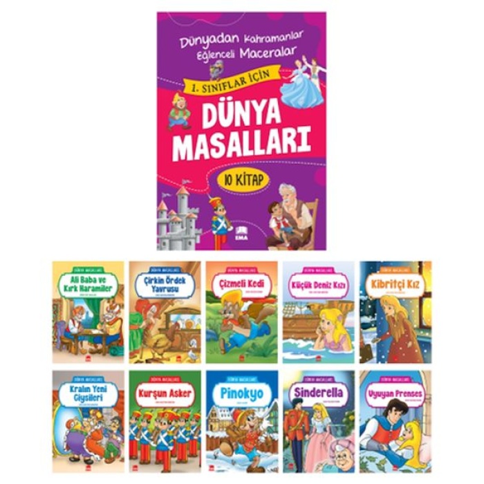 Dünya Masallar Seti 1.Ve 2. Sınıflar İçin Eğik El Yazılı - (10 Kitap Takım Büyük Boy)